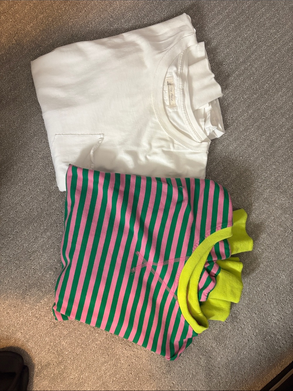 We The Free White Long Sleeve Tee with Pink & Green Striped Top